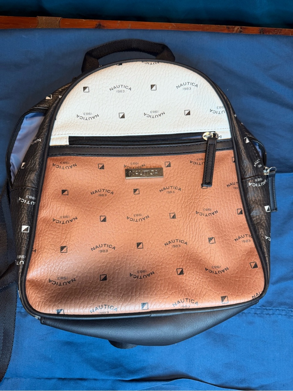 Nautica Two-Tone Brown, White & Black Mini Backpack